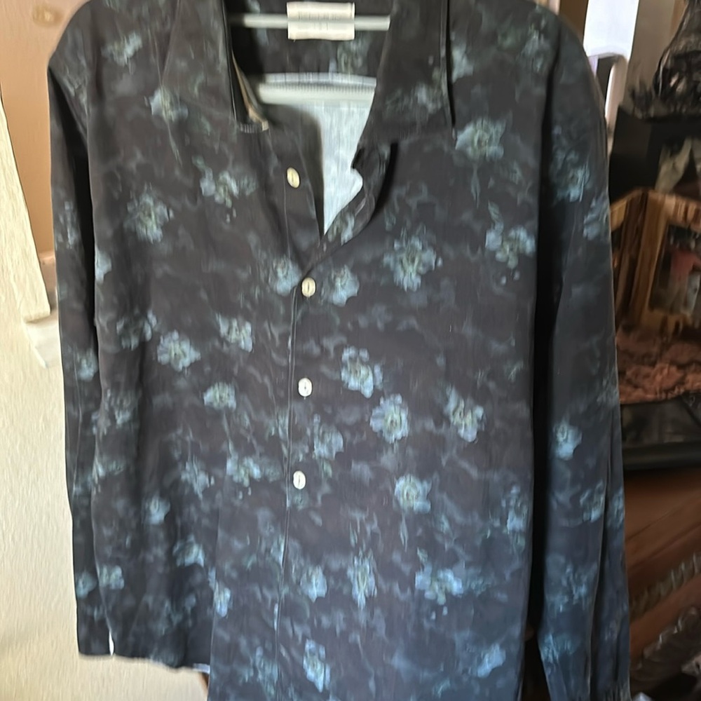 Tintoria Mattel 954 Designer style Black with navy blue floral dress shirt